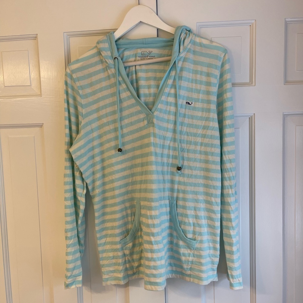 Vineyard Vines aqua striped hooded top - Picture 1 of 5